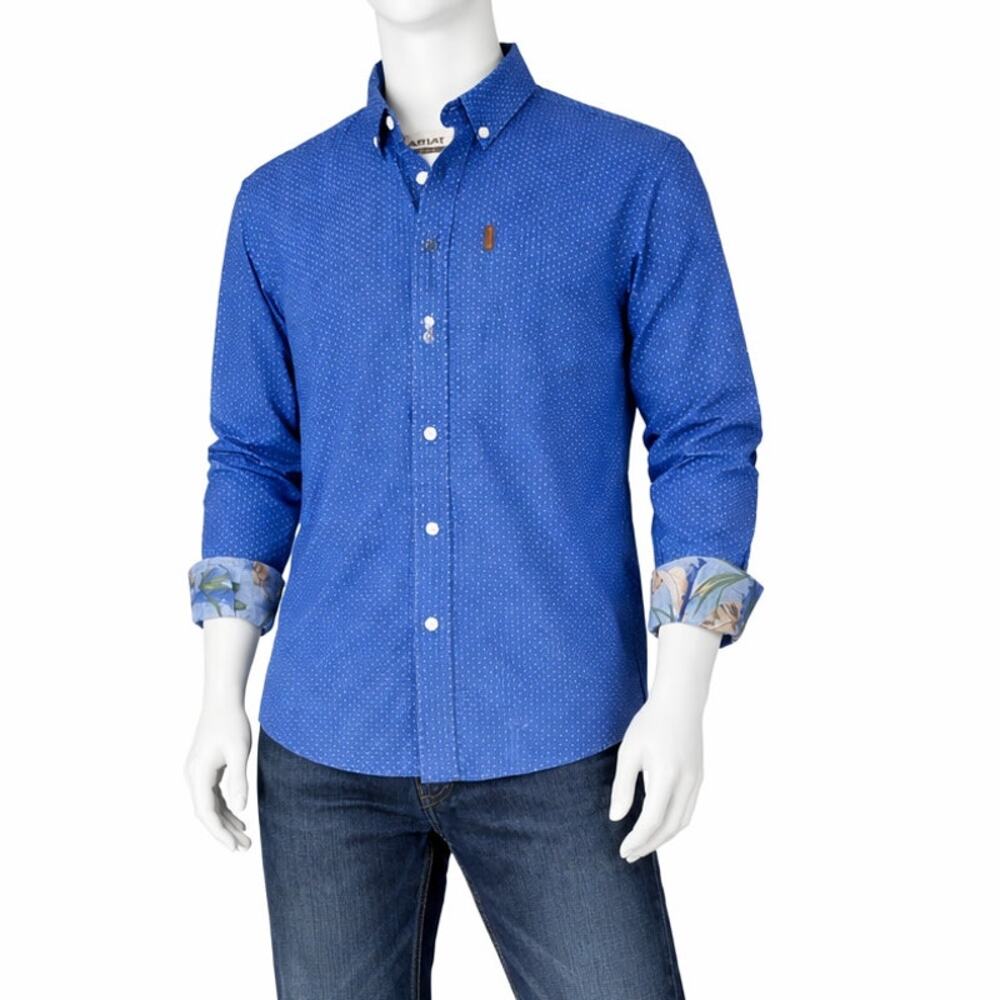 Ariat Mens L Modern Fit Blue Geo Print Button Down Western Shirt Cowboy rodeo